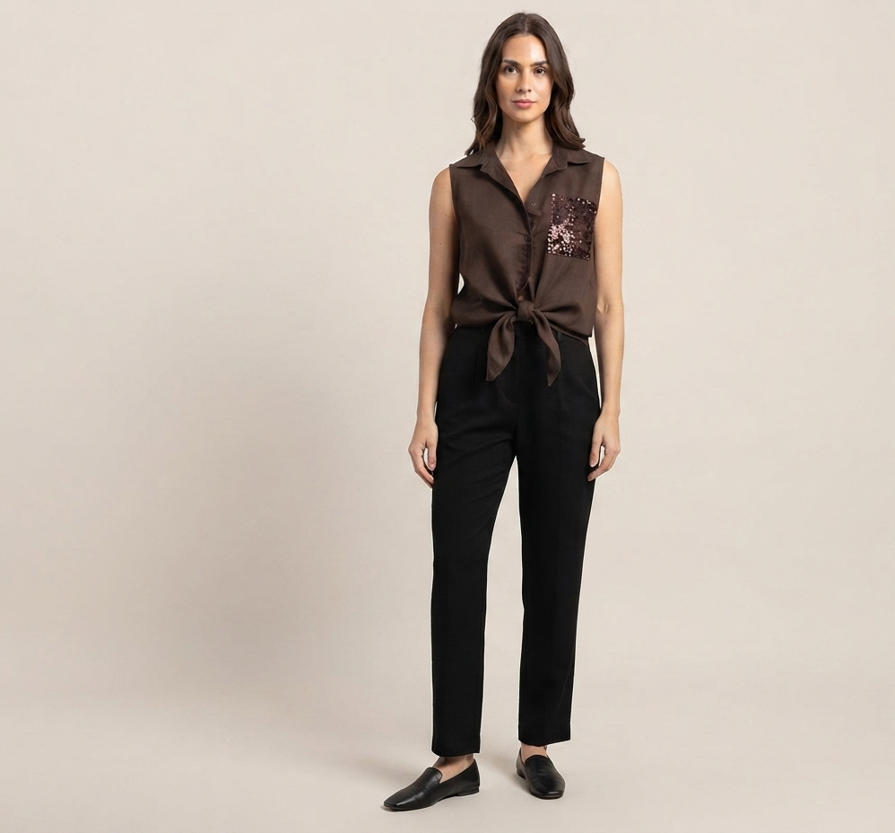Camicia smanicata con tasca in paiettes V_COCO09