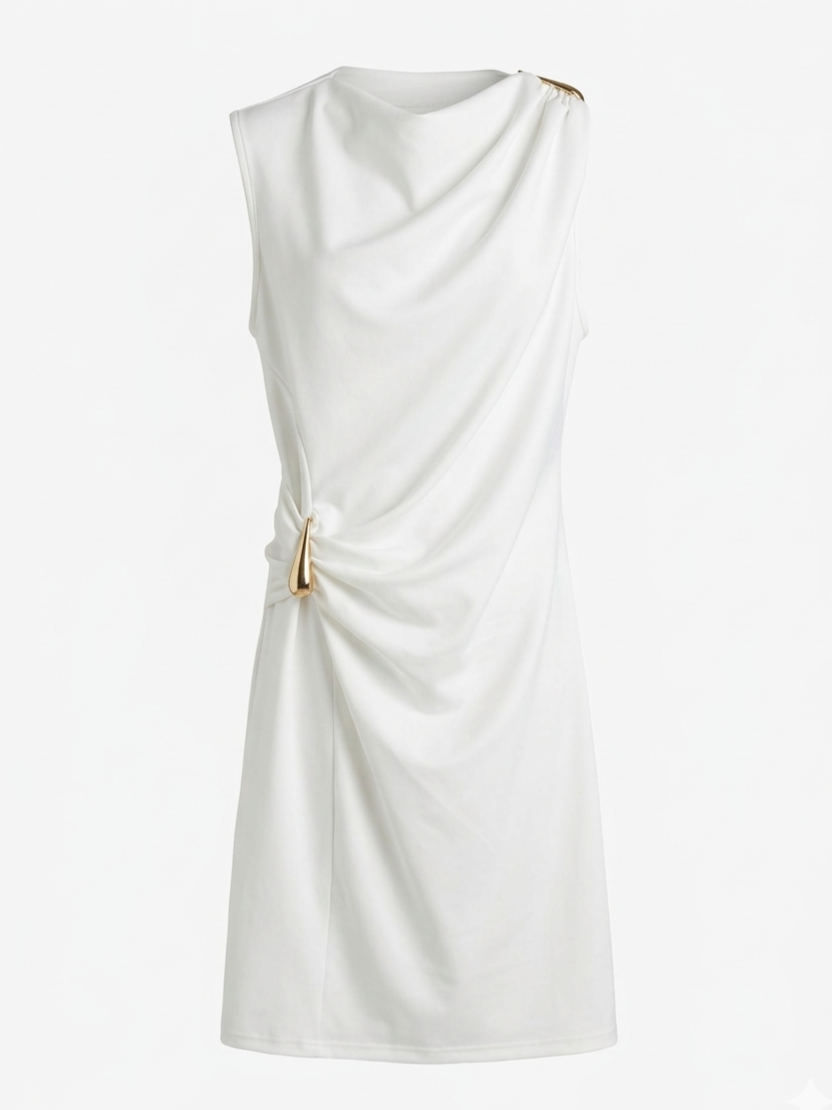 Abito bianco dettaglio oro  - V_1071