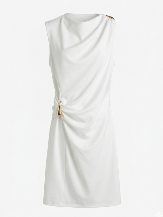 Abito bianco dettaglio oro  - V_1071