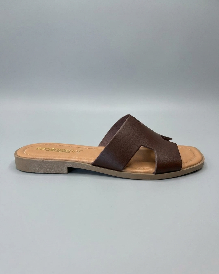 Ciabatta flat ad H in pelle moro V_712CU