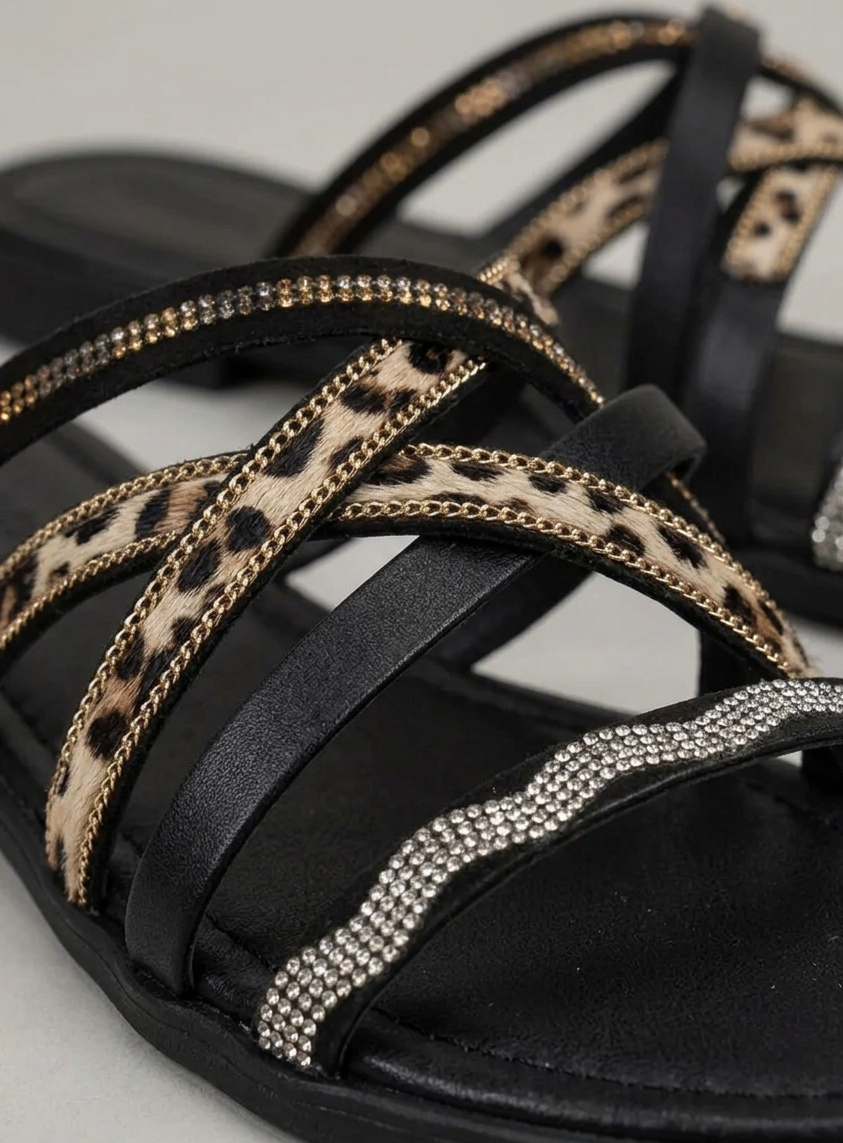 Ciabatta multi strisce con strass V_260026