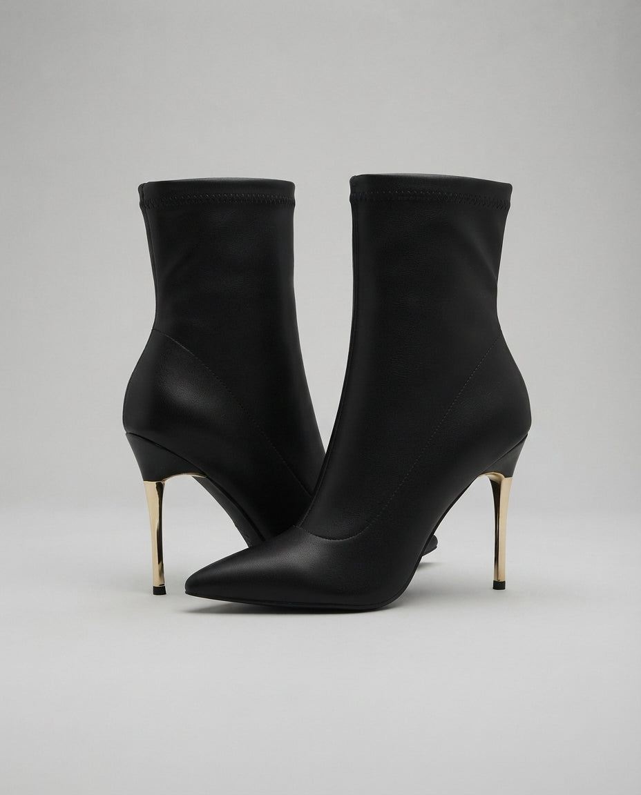 Stivaletto calzino con tacco oro - V_GP847