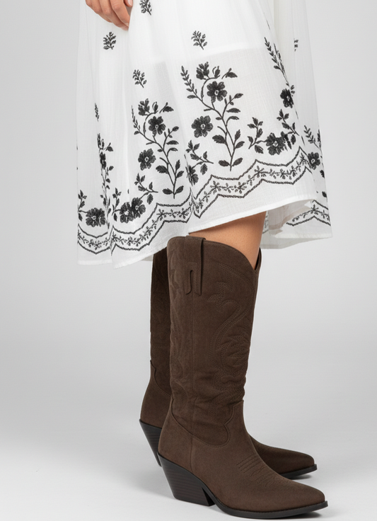 Texano con ricami caffè - GU329