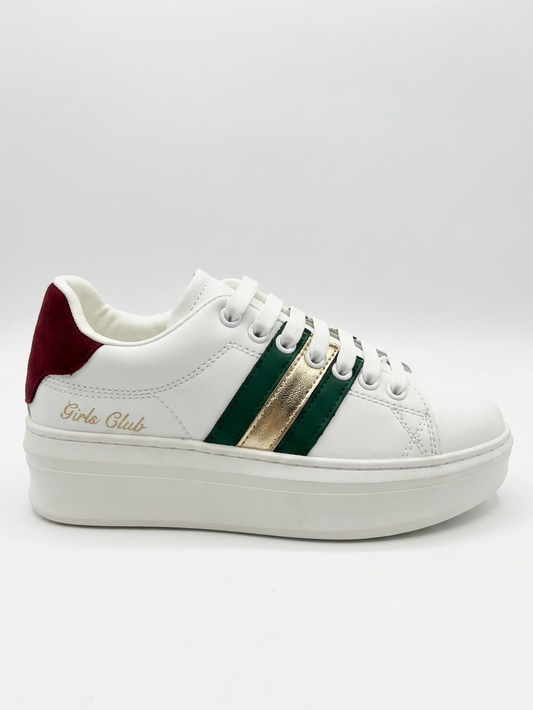 Sneakers Gaelle pelle con inserti bordeaux e green - V_W01470