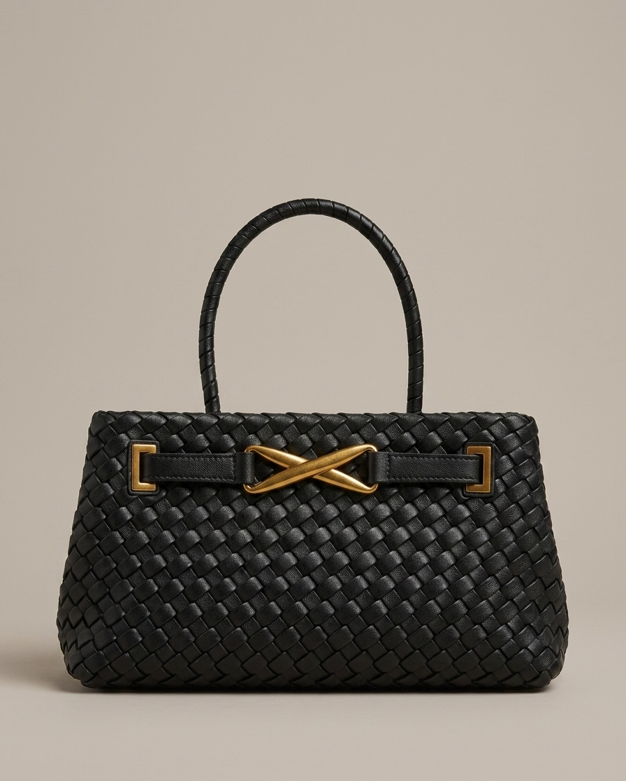 Borsa ad intreccio nero con dettaglio oro V_BOR018