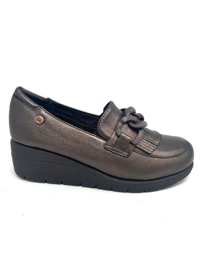 Mocassino con zeppa frangia e accessorio Cacao - K55272C