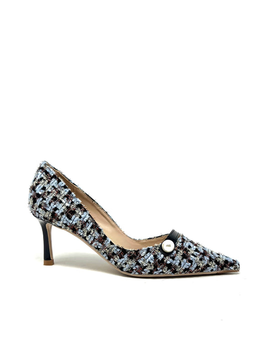 Decollete' scollo a V tessuto boucle' blu - YH08