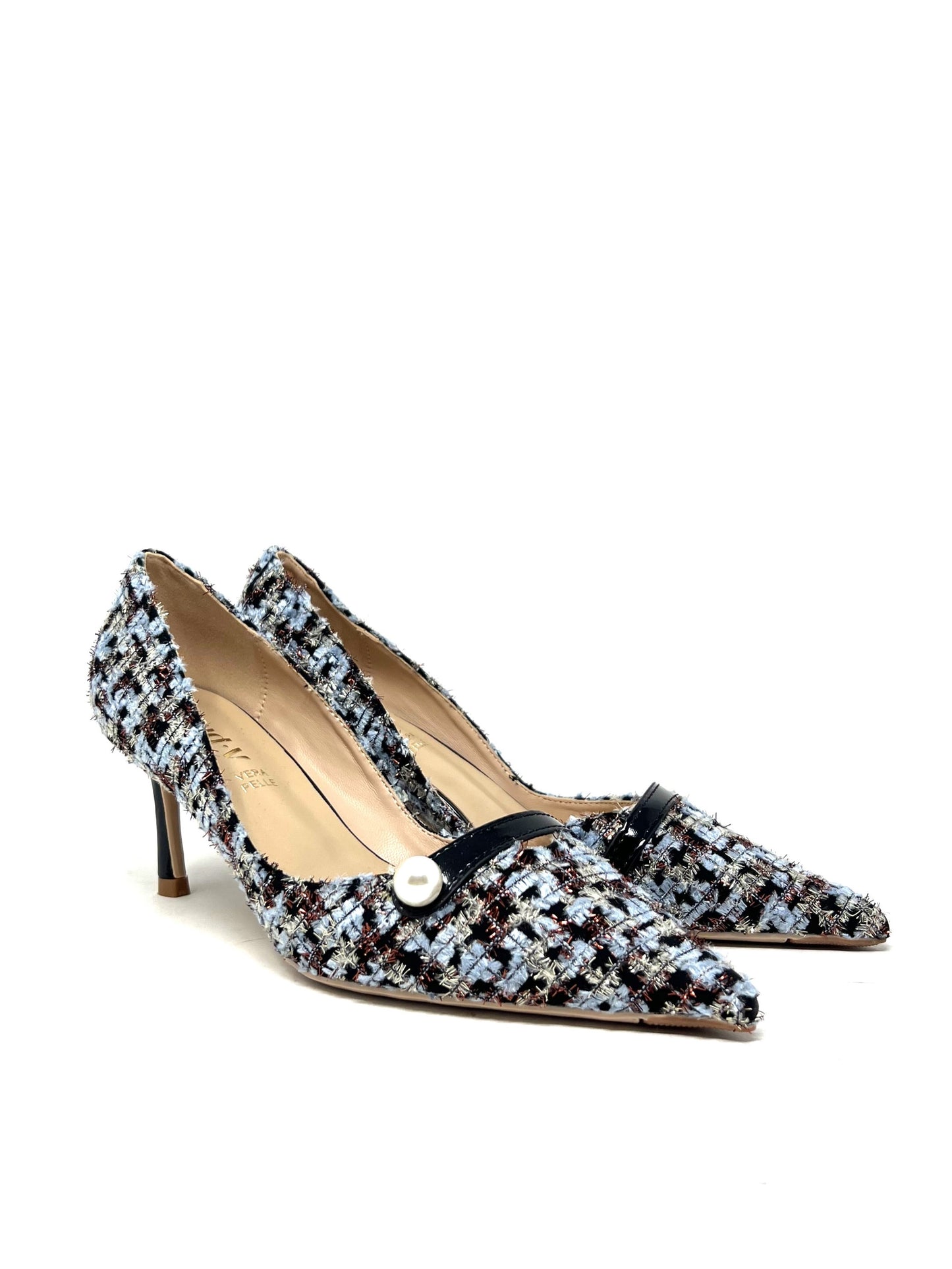 Decollete' scollo a V tessuto boucle' blu - YH08