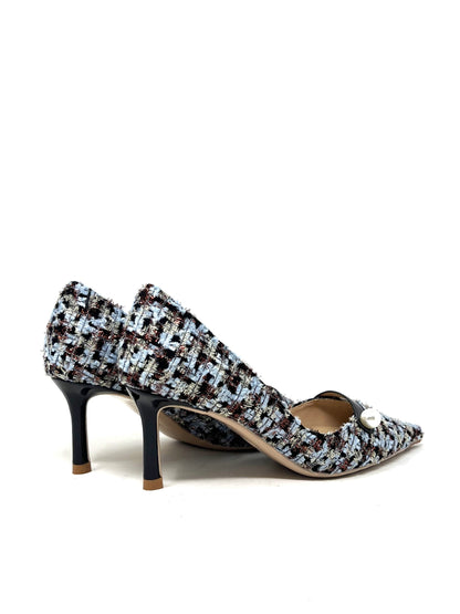 Decollete' scollo a V tessuto boucle' blu - YH08