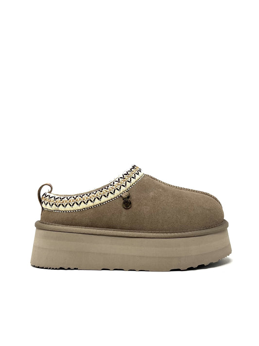 Slippers con ricamo suede taupe - 41150T