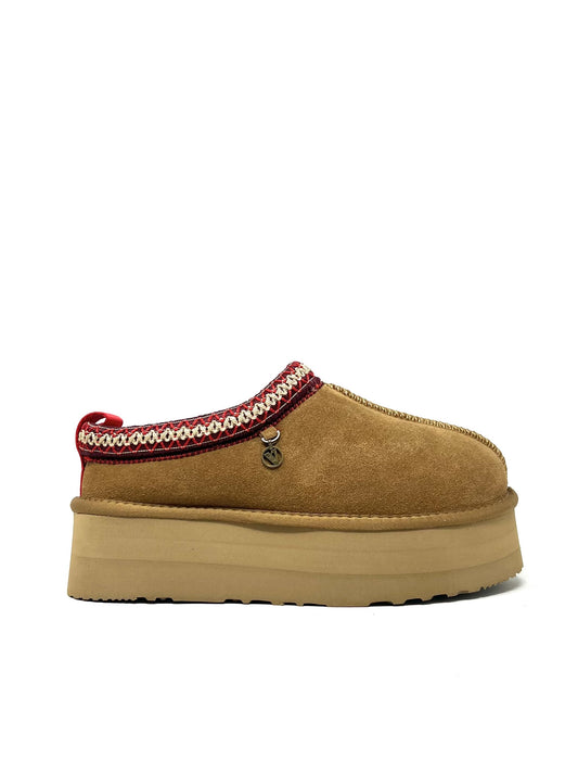 Slippers con ricamo suede camel - 41150C