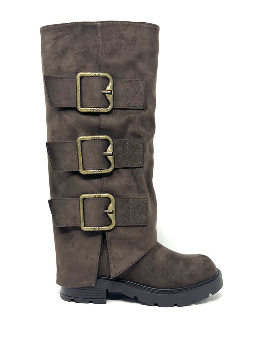 Stivale camoscio caffè maxifibbie - GR559