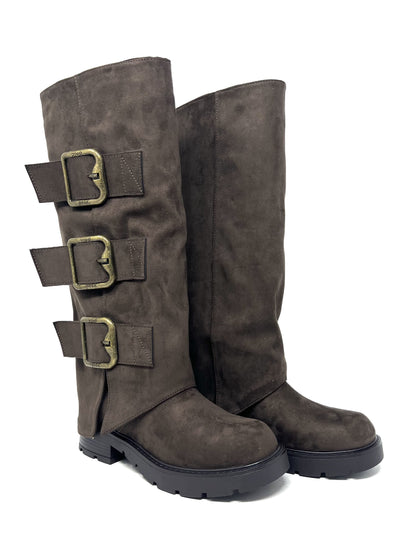 Stivale camoscio caffè maxifibbie - GR559