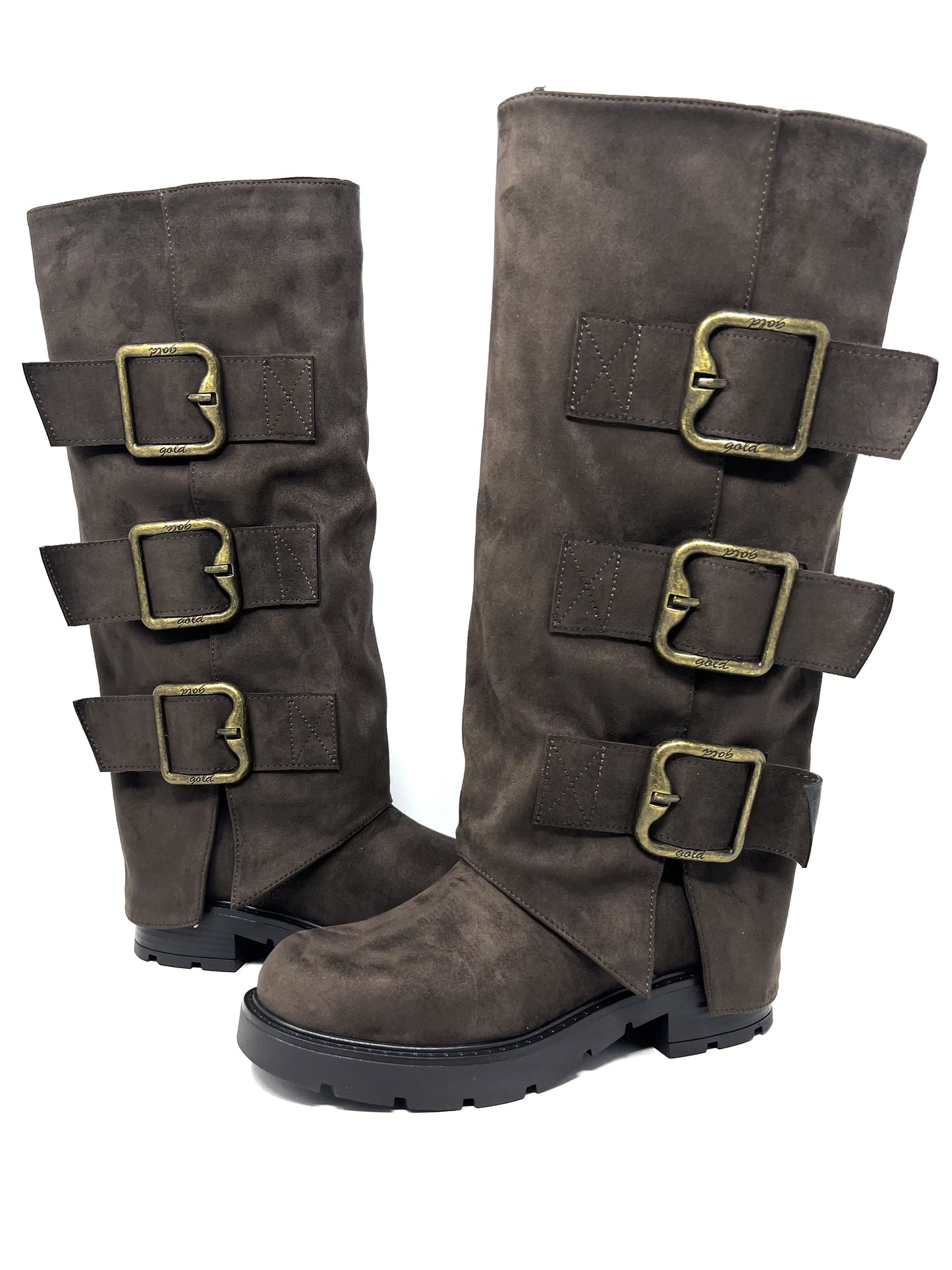 Stivale camoscio caffè maxifibbie - GR559