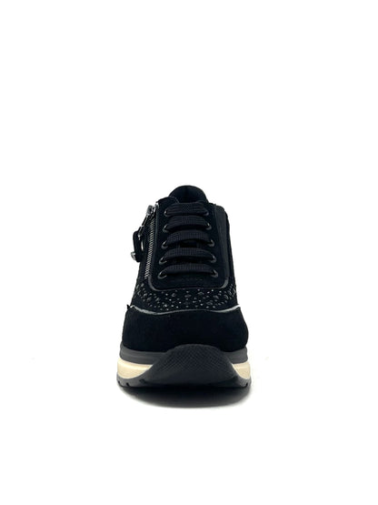 Sneaker su zeppa strass nero - R25563
