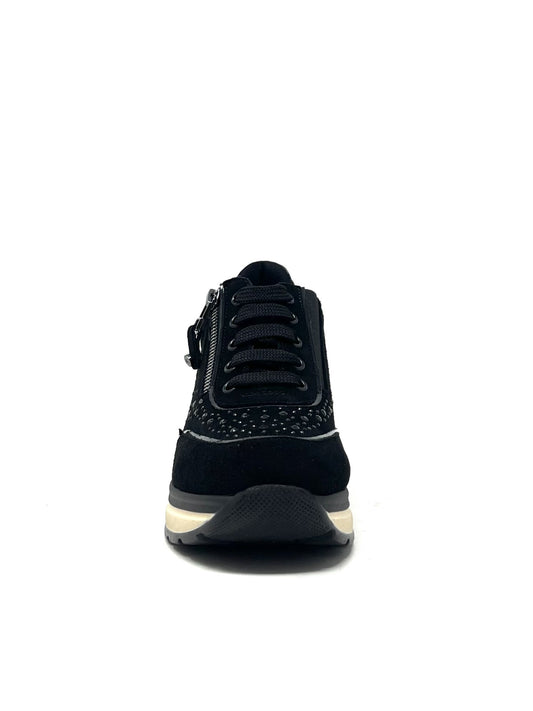 Sneaker su zeppa strass nero - R25563