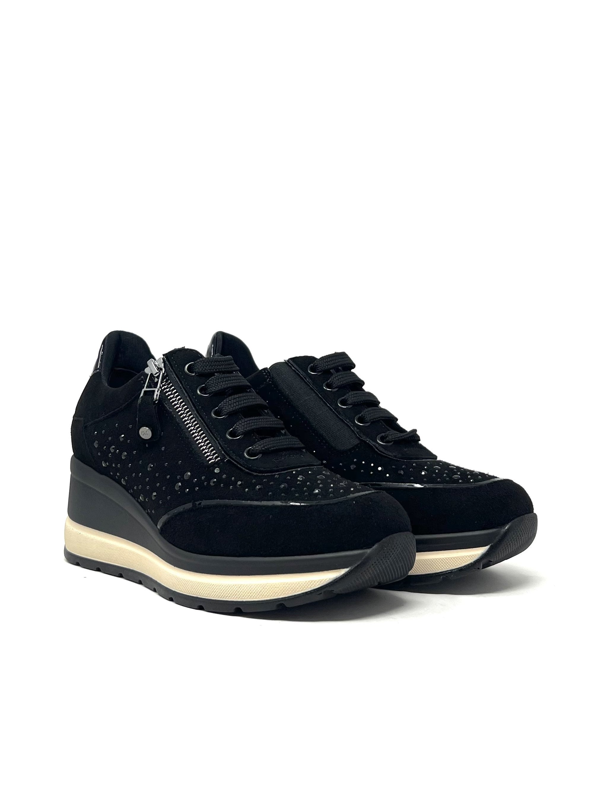 Sneaker su zeppa strass nero - R25563