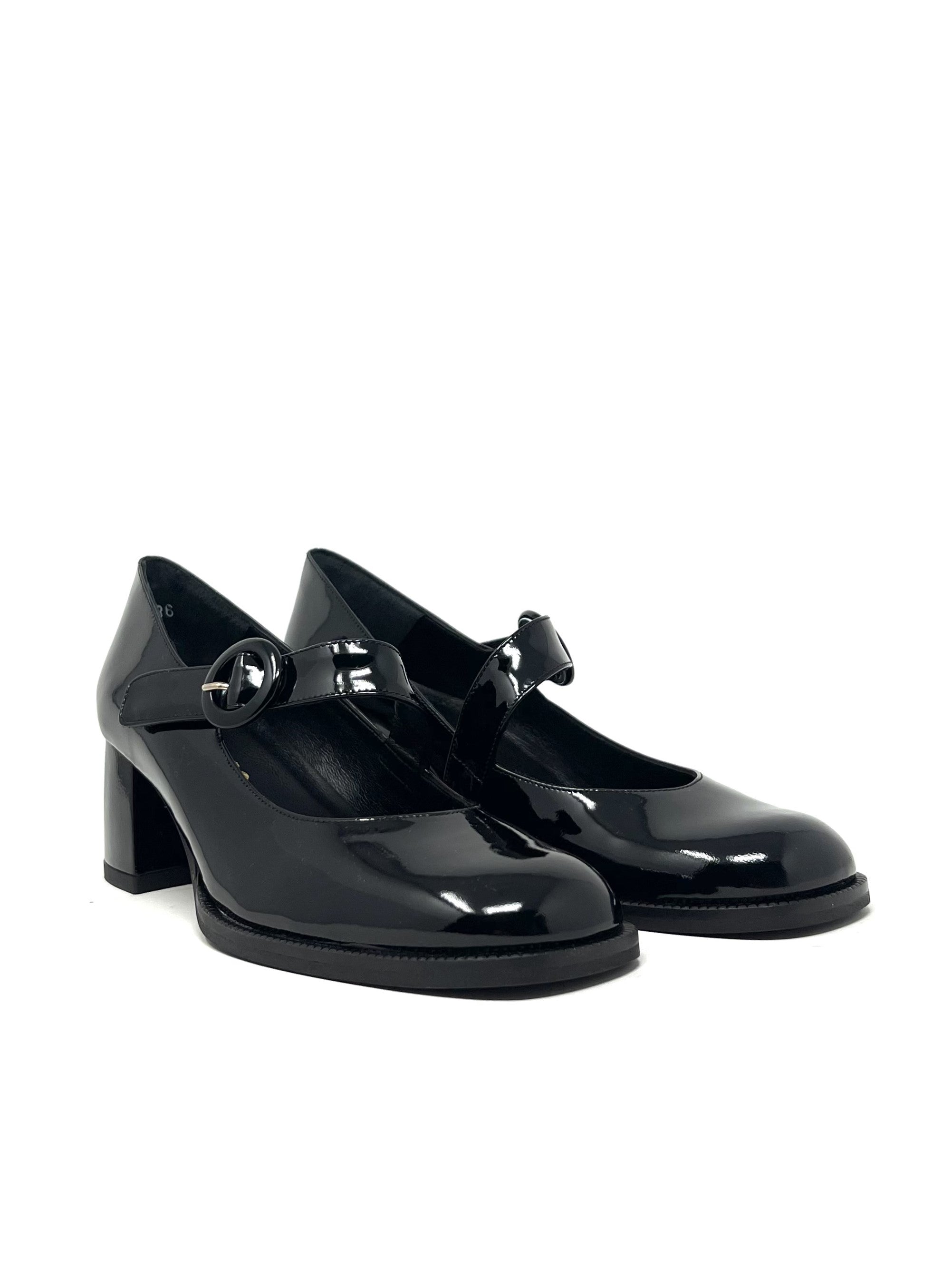 Decollete' tacco largo vernice nero - V5426