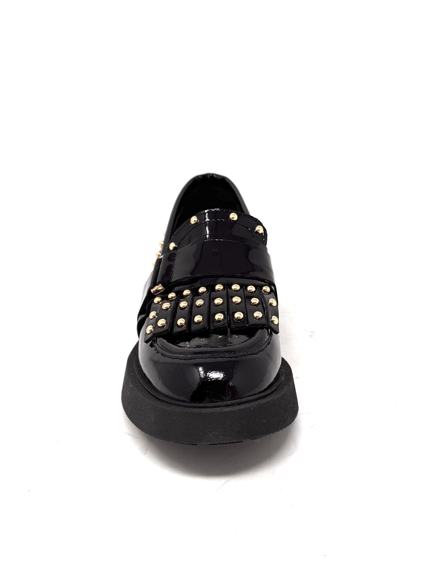 Mocassino abrasivato nero con borchiette oro - VMD015