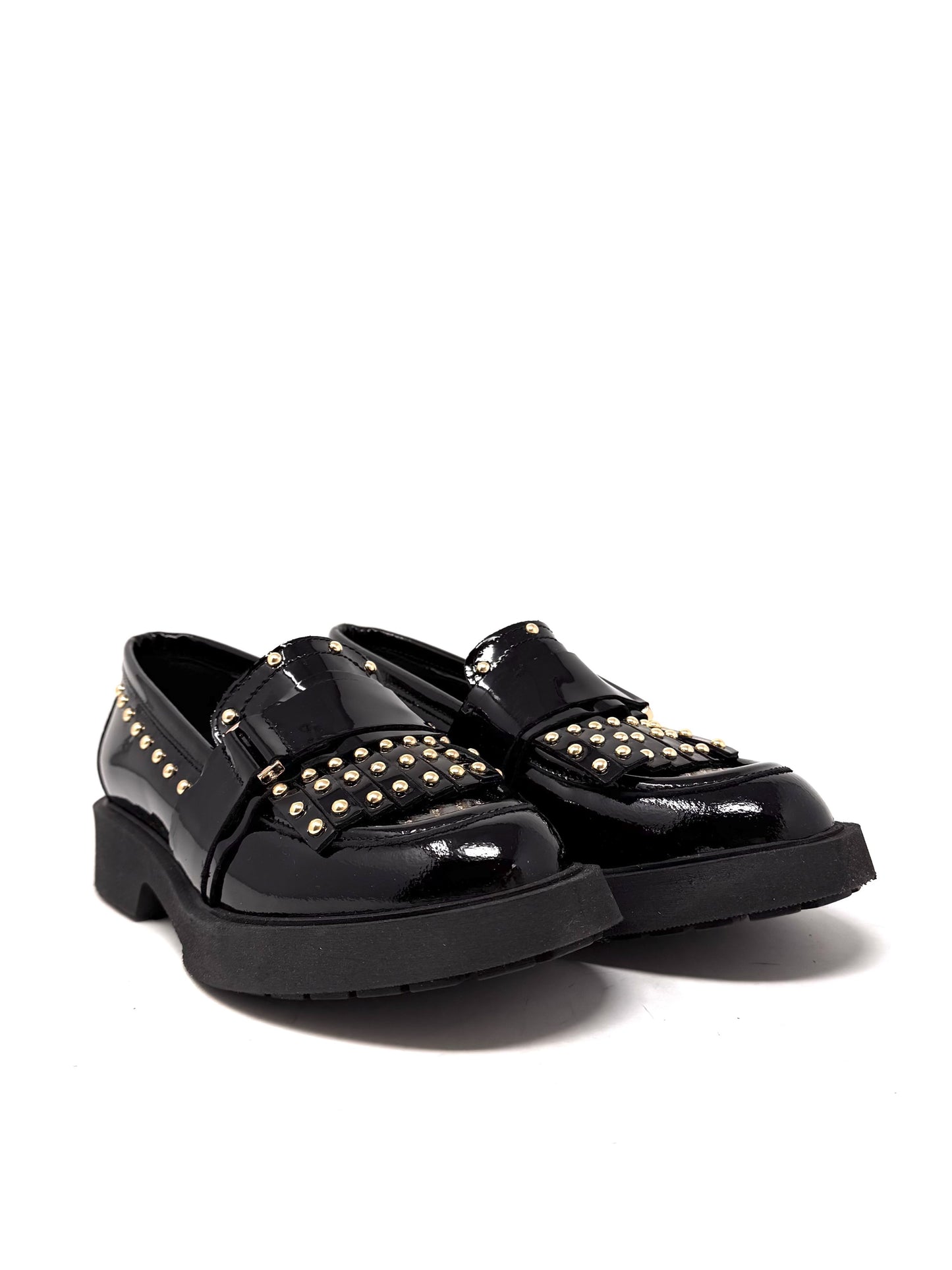 Mocassino abrasivato nero con borchiette oro - VMD015