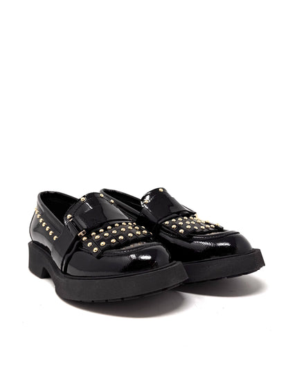 Mocassino abrasivato nero con borchiette oro - VMD015