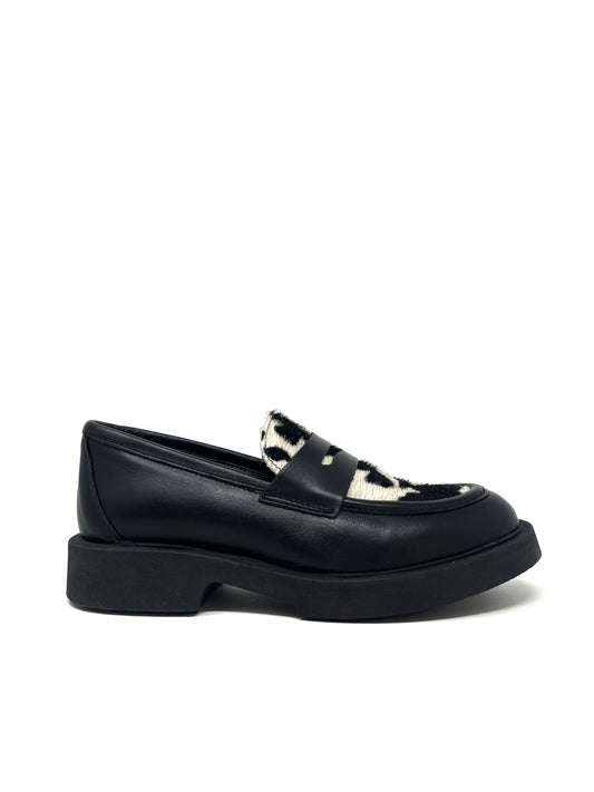 Mocassino in pelle nero inserti muccato - VMD003