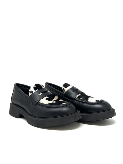 Mocassino in pelle nero inserti muccato - VMD003