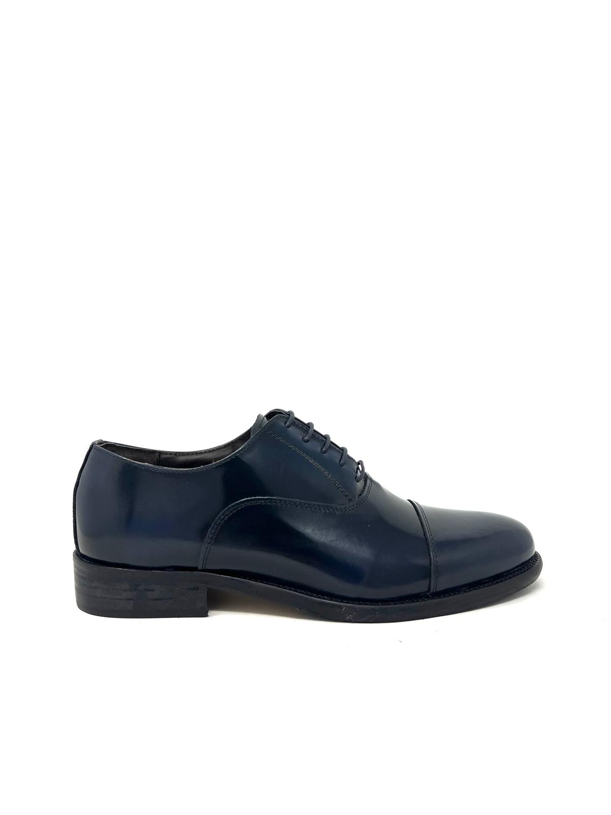 Scarpa elegante derby uomo vernice blu abrasivato -B7CDERN