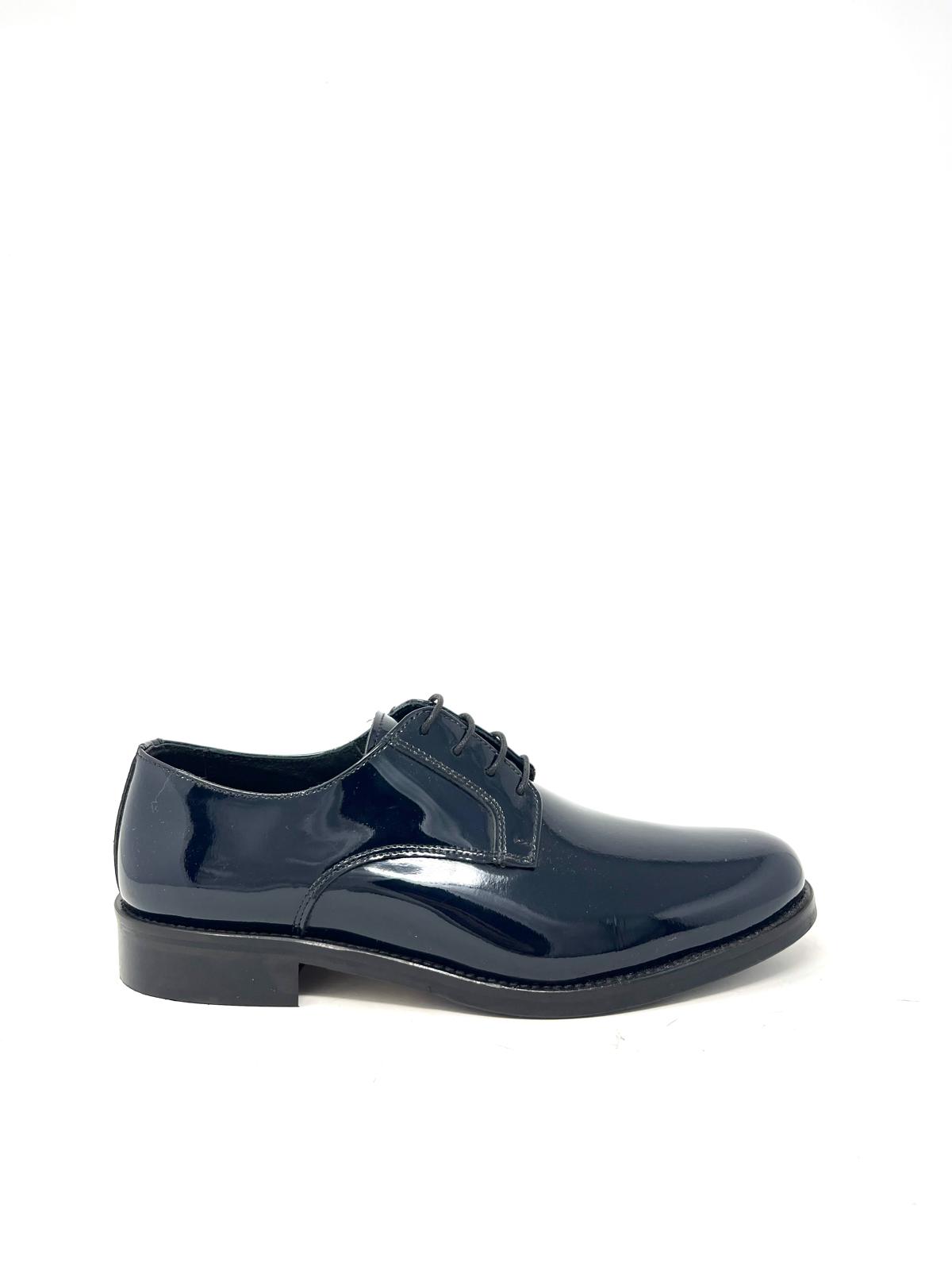 Scarpa elegante derby uomo vernice blu lucida -B7CDERV