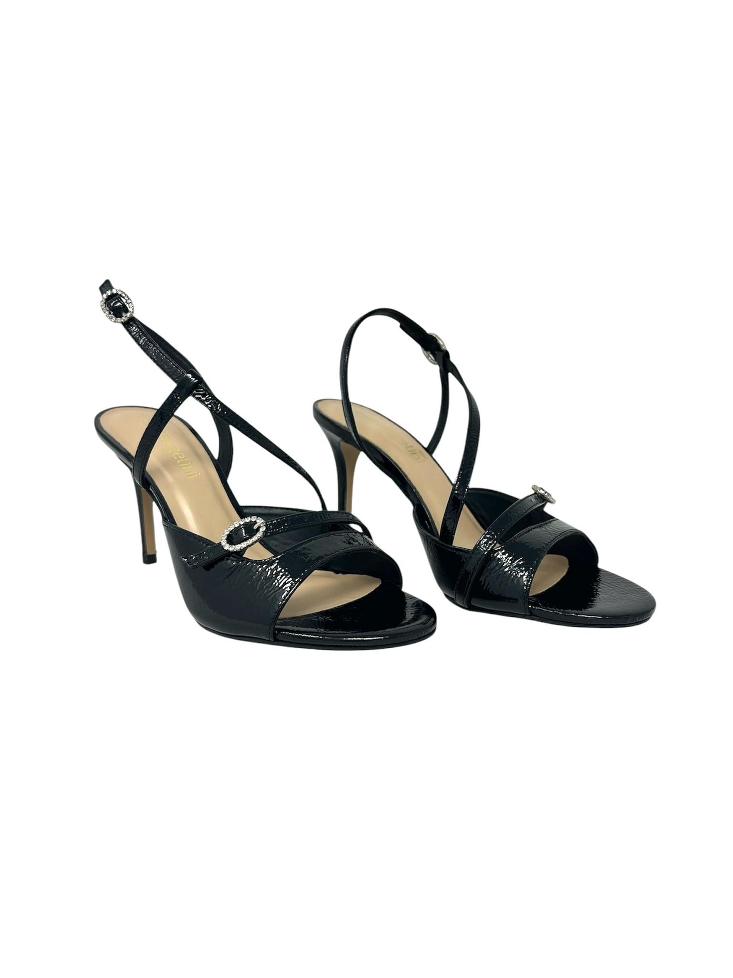 Decolletè tacco 8 vernice nero chiusura strass - 2562HDE