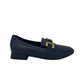 Mocassino in pelle blu navy accessorio oro - G0401AM