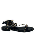 Sandalo basso gladiatore nero borchie oro - E3701AS