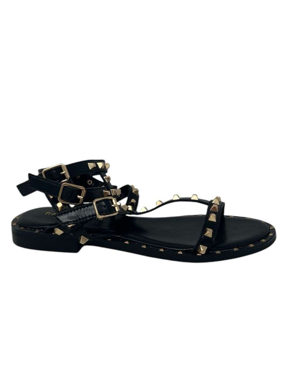 Sandalo basso gladiatore nero borchie oro - E3701AS
