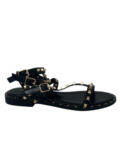 Sandalo basso gladiatore nero borchie oro - E3701AS