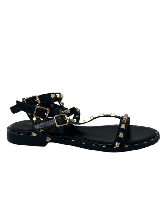 Sandalo basso gladiatore nero borchie oro - E3701AS