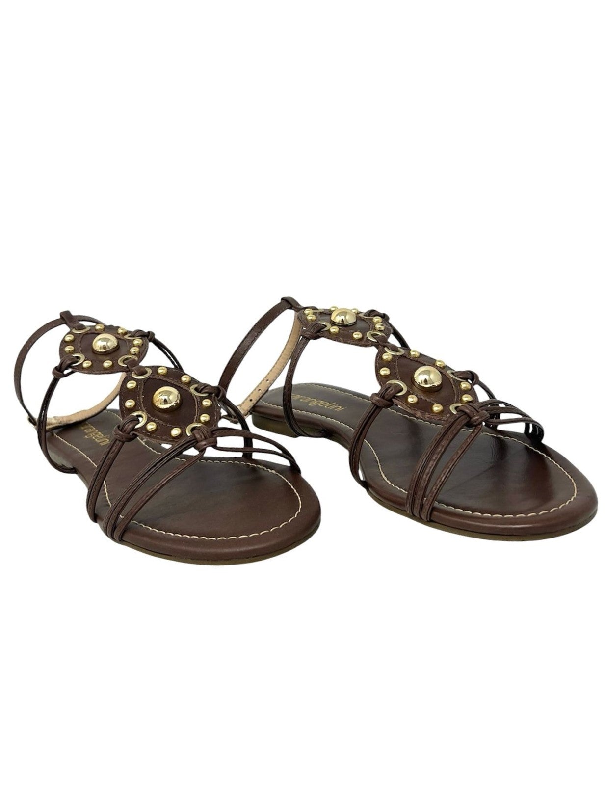 Sandalo basso marrone con accessorio oro - 2563CMA