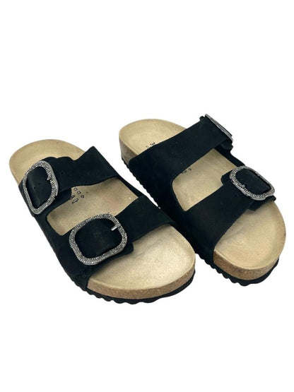 Ciabatta doppio cinturino regolabile in nabuk nero - VG1571TK