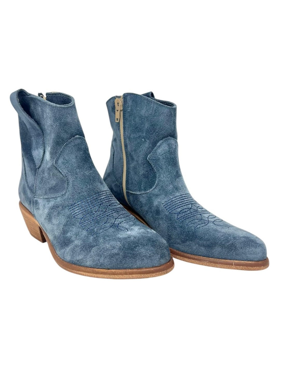Texani in jeans con ricamo camoscio - 2083