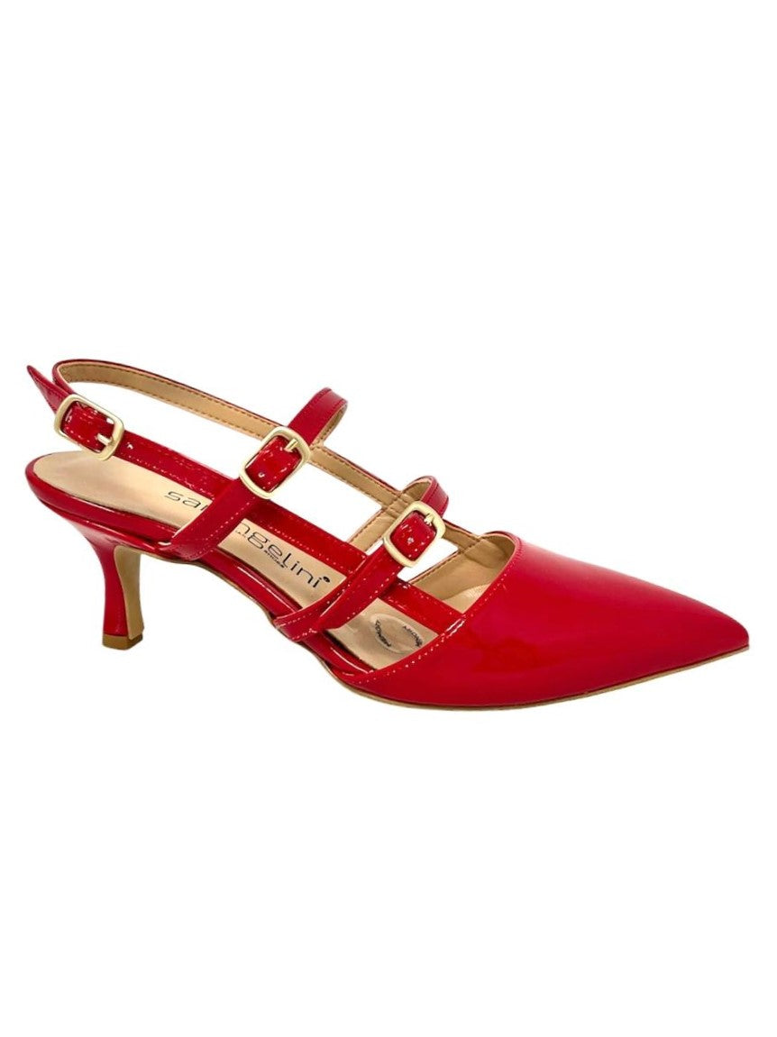 Slingback tacco 4 doppio cinturino vernice rosso - 1738ROS