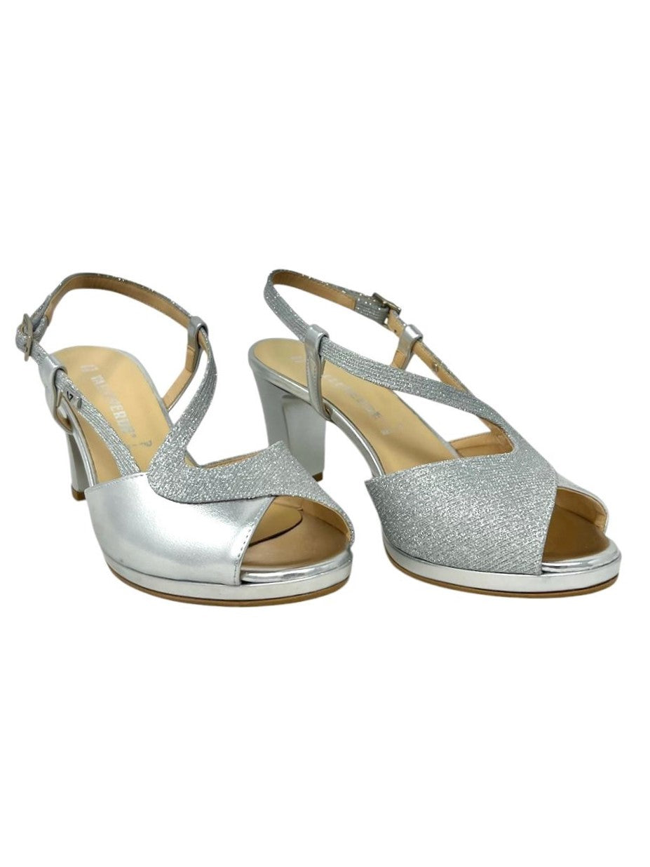 Sandalo elegante con tacco largo argento - 28343