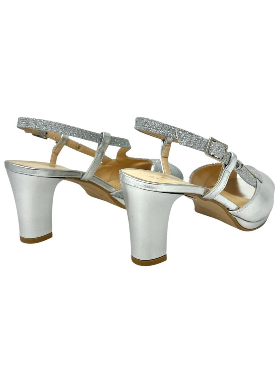 Sandalo elegante con tacco largo argento - 28343