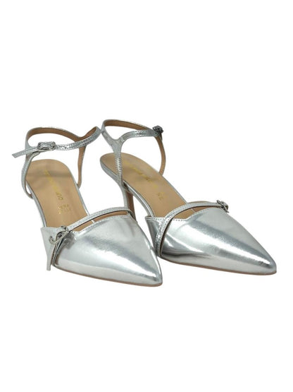 Decollete' ankle-strap pelle laminata argento - A0827N