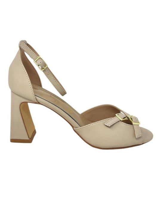 Sandalo ankle-strap tacco quadrato pelle beige - G4104A