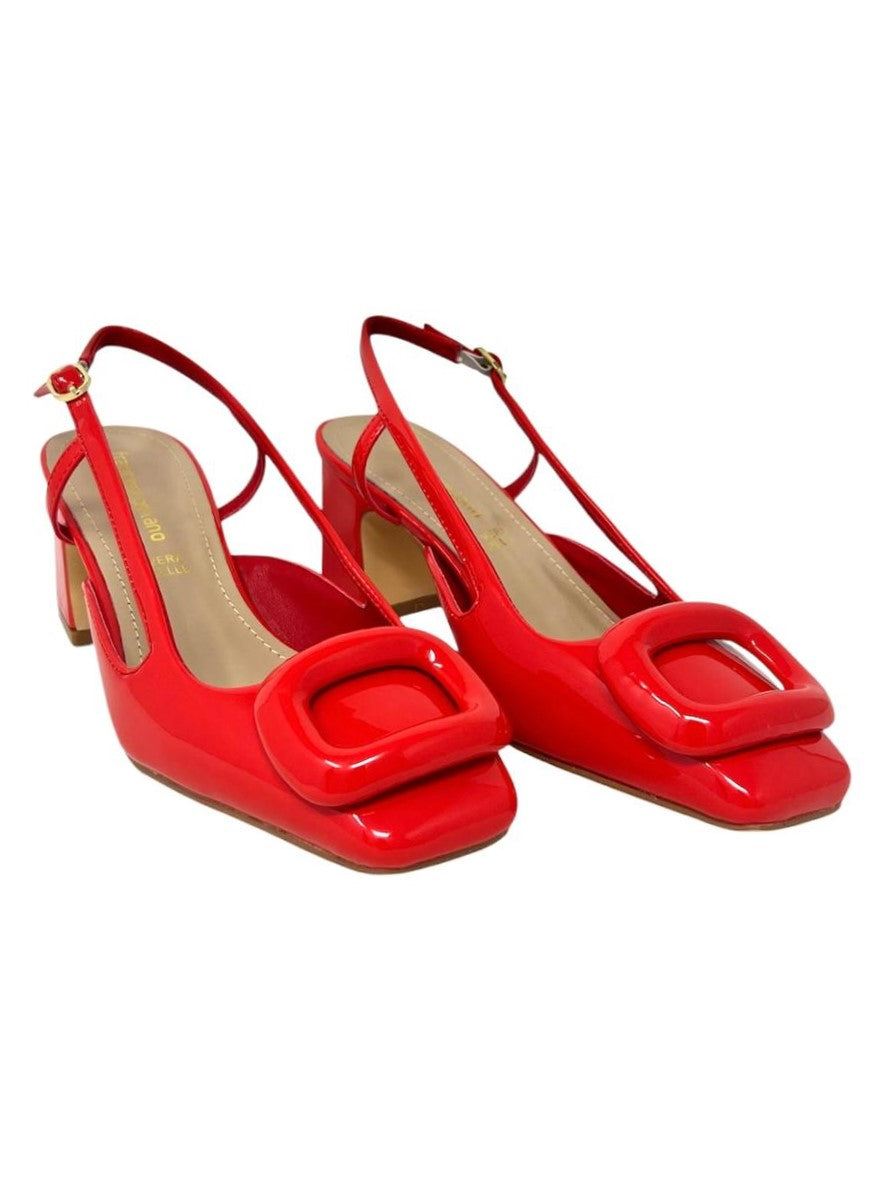Decollete' slingback vernice rosso punta quadrata con accessorio - G0903R