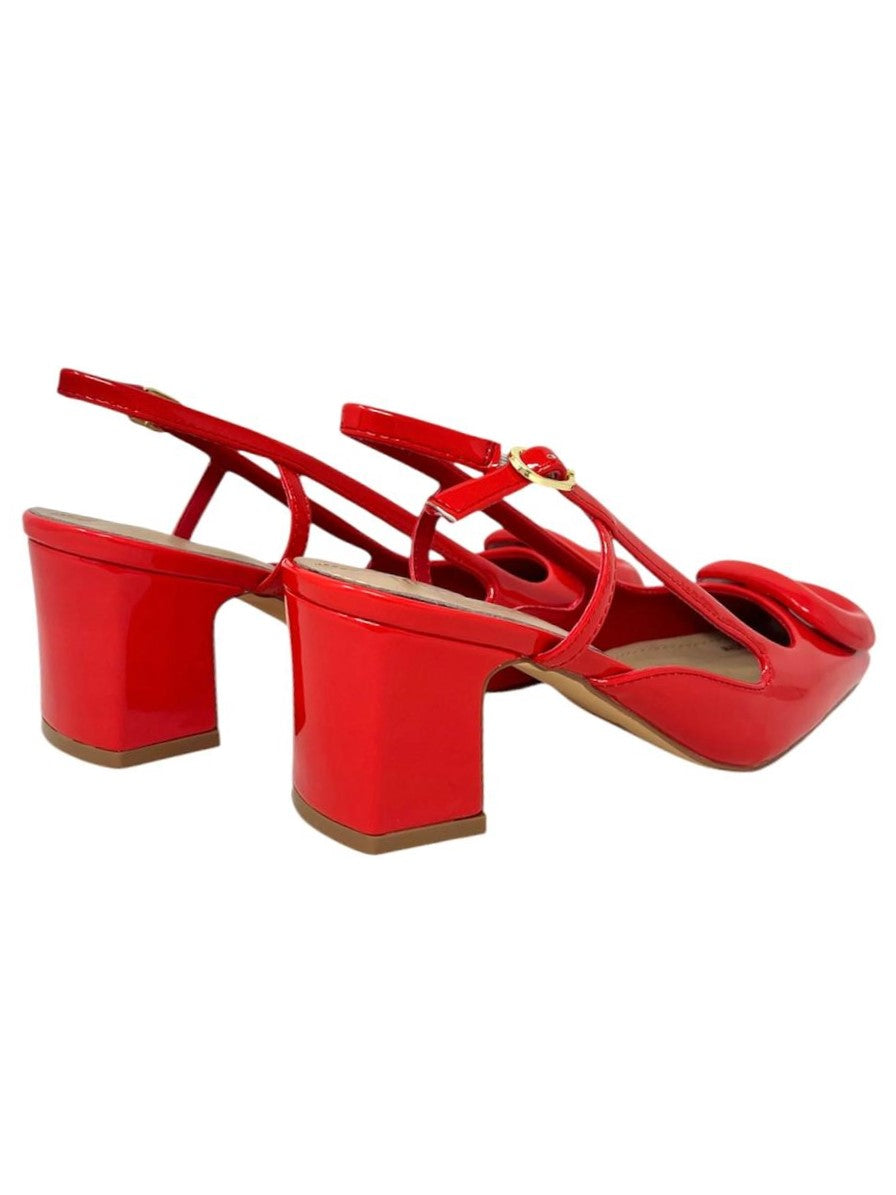 Decollete' slingback vernice rosso punta quadrata con accessorio - G0903R