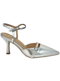 Decollete' ankle-strap pelle laminata argento - A0827N
