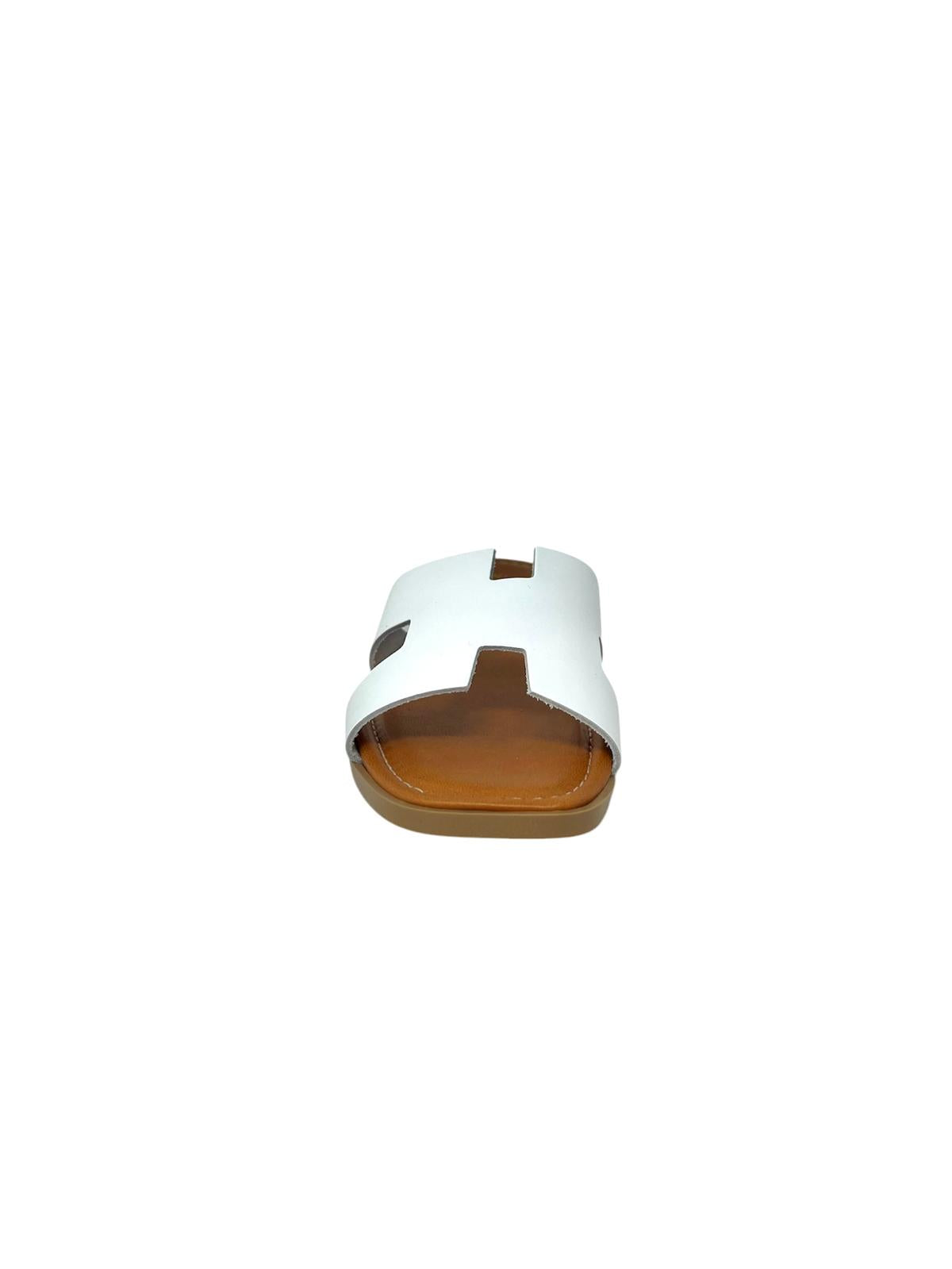 Ciabatta ad H pelle bianco - 712BI