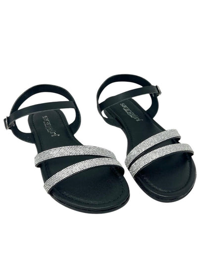 Sandalo doppia fascia strass pelle nero - 652NE