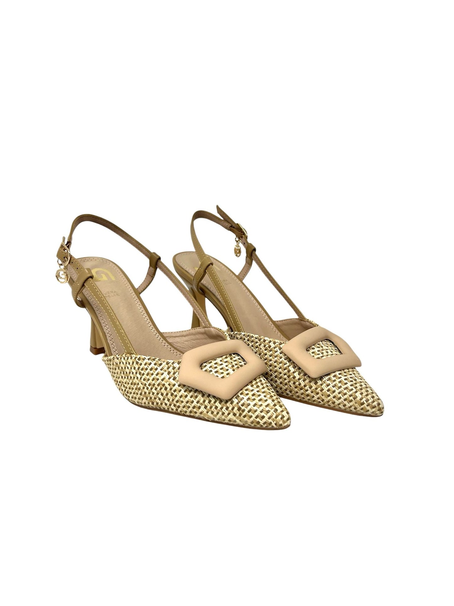 Decollete' slingback raffia con accessorio beige - GP777CA