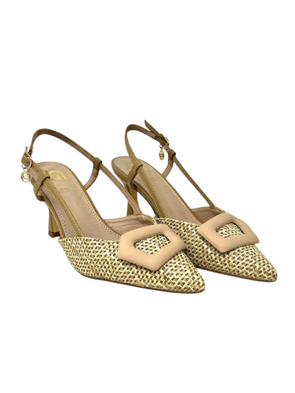 Decollete' slingback raffia con accessorio beige - GP777CA